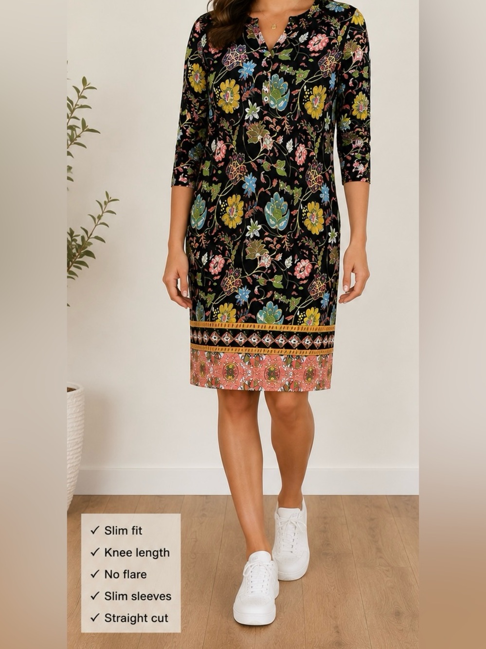 Aviier Women’s Floral Pattern 3/4 Length Sleeve Dress Size XL
